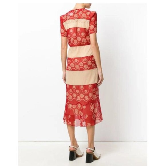 Maison Margiela Floral Embroidered Midi Dress In Red - Picture 3 of 16